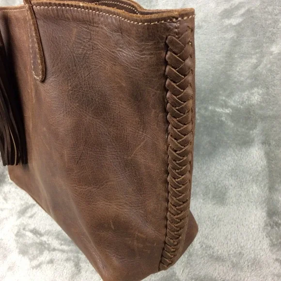 FSP Collection Leather Tote Womens Handbag Brown Open Tassel Cape Town - Picture 4 of 16